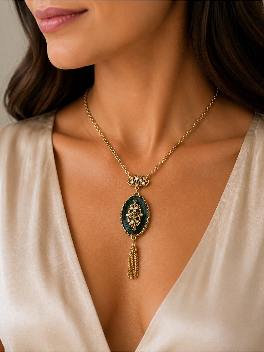 Elegant LUMO Gold and Green Pendant Necklace